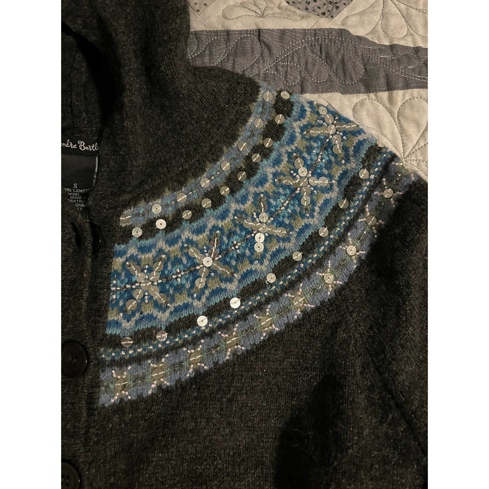 Alexandra Bartlett lamb’s wool fair isle hooded duster cardigan sweater small - Picture 6 of 7
